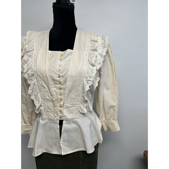 Vintage Victorian Lace Ruffle Cottage Core Western Prairie Coquette Top Medium - Picture 2 of 16